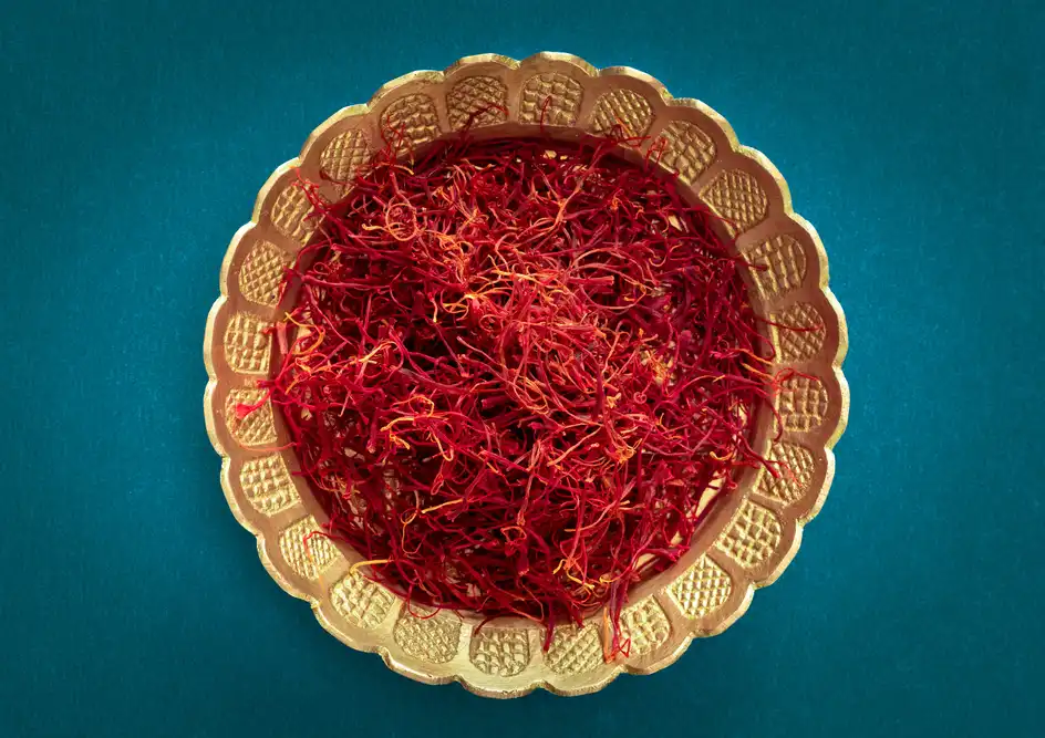 gold plate full of saffron threads